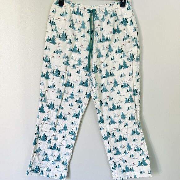 L.L. Bean Other - L.L. Bean Green & White Pine Tree Winter Scene Cozy Flannel Pajama Pants Large